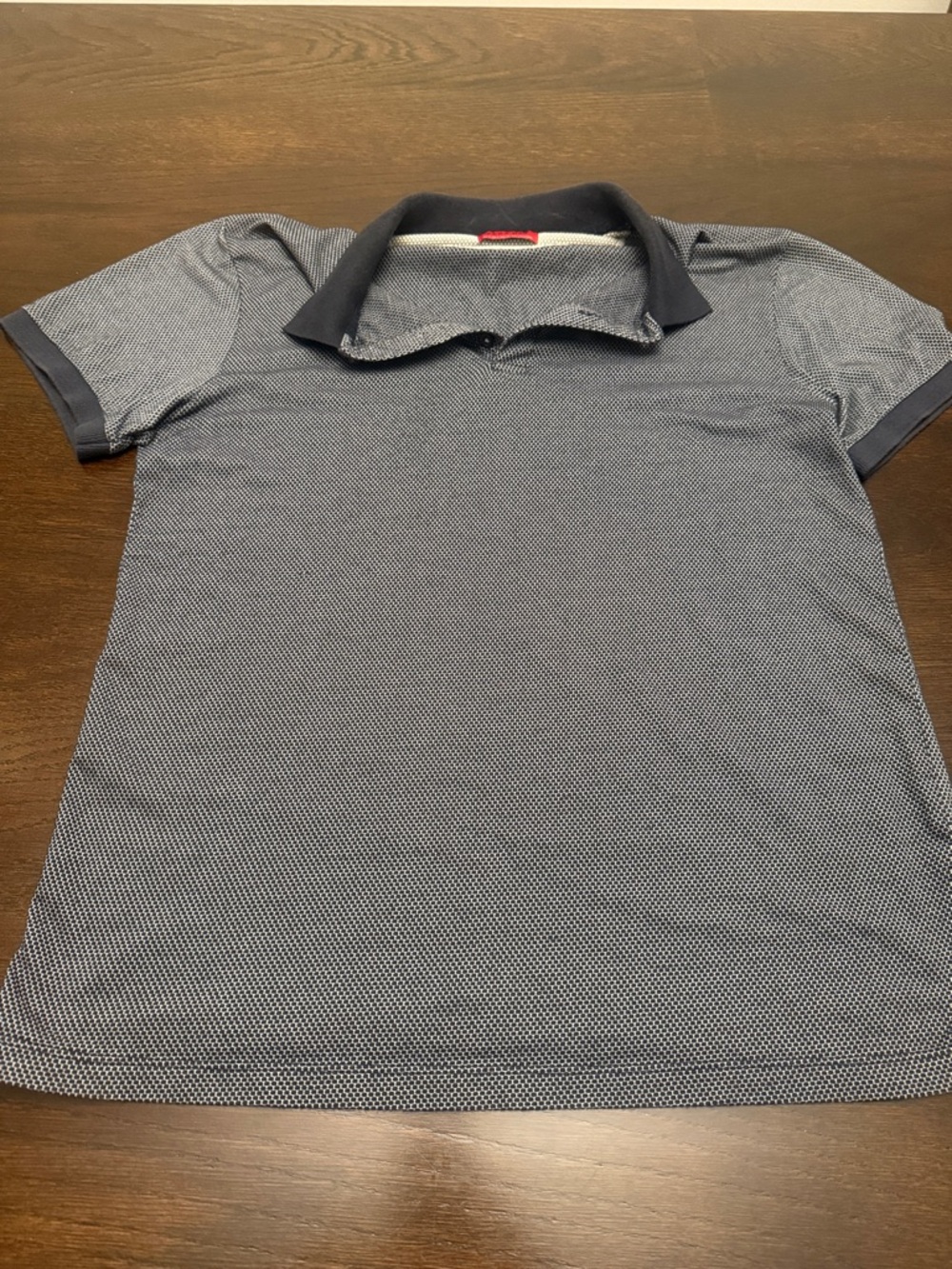 Zara Men's Polo in Navy and White Micro-Print in Medium